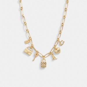 Coach Iconic Charm Chain Necklace Doré | COH866157