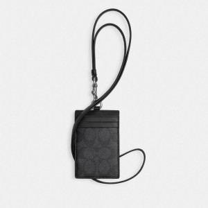 Coach Id Lanyard In Signature Canvas Grise | COH866753