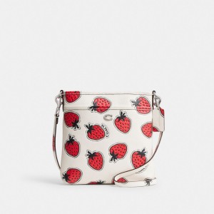 Coach Kitt Messenger Crossbody Bag With Strawberry Print Argent Multicolore | COH865377