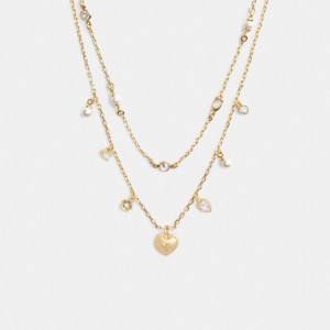 Coach Layered Heart Charm Necklace Doré | COH866208