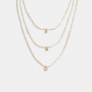 Coach Layered Pearl Charm Necklace Doré | COH866207