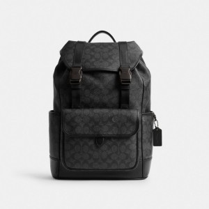 Coach League Flap Backpack In Signature Canvas Grise | COH866516