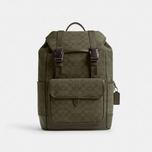 Coach League Flap Backpack In Signature Canvas Jacquard Vert | COH866517