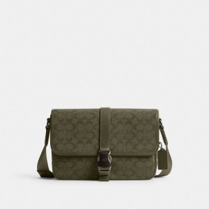 Coach League Messenger Bag In Signature Canvas Jacquard Vert | COH866617
