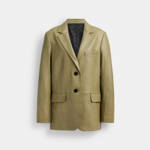 Coach Leather Blazer Vert | COH865914