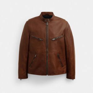 Coach Leather Racer Marron | COH866869