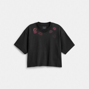 Coach Lip Print Cropped T Shirt Noir | COH865956
