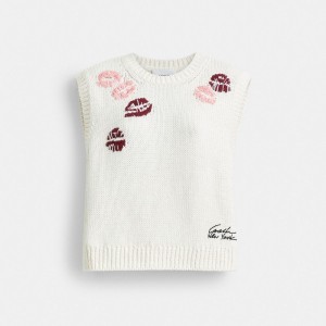 Coach Lip Print Sweater Vest Blanche Multicolore | COH865957