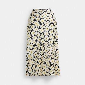 Coach Long Floral Midi Skirt Noir | COH866041