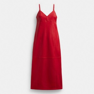 Coach Long Leather Dress Rouge | COH866060