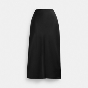 Coach Long Satin Midi Skirt Noir | COH866040