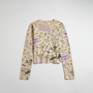 Coach Long Sleeve T Shirt: Comic Book Print Beige Clair | COH865972