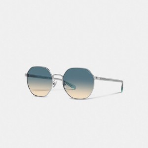 Coach Metal Hexagon Sunglasses Bleu Jaune | COH866388