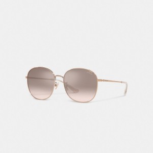Coach Metal Round Sunglasses Argent Rose Rose Doré | COH866400