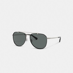 Coach Metal Windsor Pilot Sunglasses Noir Grise | COH867081