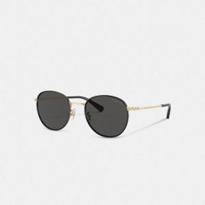 Coach Metal Windsor Round Sunglasses Noir Doré Clair | COH867055