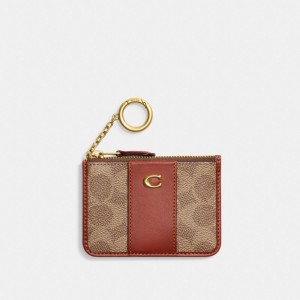 Coach Mini Skinny Id Case In Signature Canvas Marron Rouge | COH865712