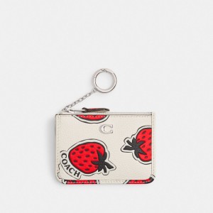 Coach Mini Skinny Id Case With Strawberry Print Argent Multicolore | COH865714