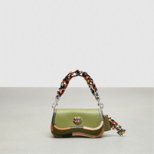 Coach Mini Wavy Dinky Bag With Colorful Binding In Upcrafted Leather Vert Olive Vert Multicolore | COH865372