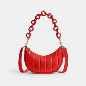 Coach Mira Shoulder Bag With Pillow Quilting And Heart Strap Argent Rouge | COH864979