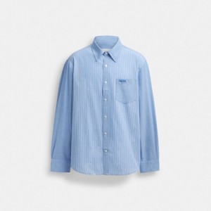 Coach Mix Media Shirt Bleu Blanche | COH866917