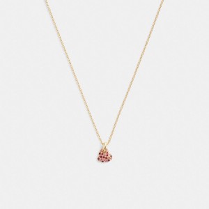 Coach Pavé Heart Pendant Necklace Doré Rose Multicolore | COH866116