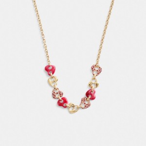 Coach Pavé Hearts Chain Link Necklace Doré Rose Multicolore | COH866112