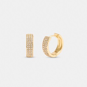 Coach Pavé Huggie Earrings Doré | COH866092
