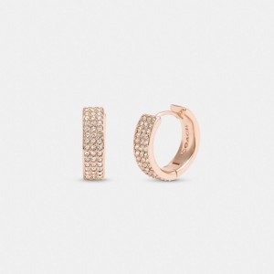 Coach Pavé Huggie Earrings Rose Doré | COH866193