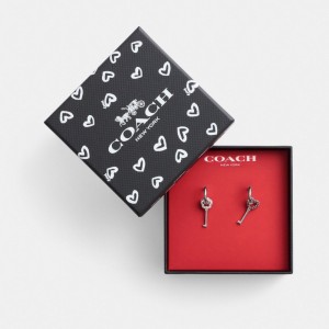 Coach Pavé Key Mismatch Huggie Earrings Argent Rose Multicolore | COH866214