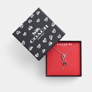 Coach Pavé Key Pendant Necklace Argent Rose Multicolore | COH866213