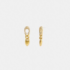 Coach Pavé Signature Buckle Chain Earrings Doré | COH866221