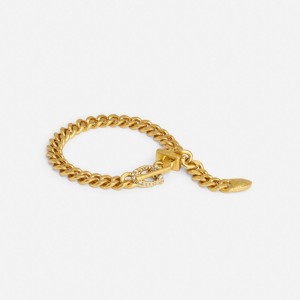 Coach Pavé Signature Buckle Curb Chain Bracelet Doré | COH866226