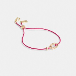 Coach Pavé Signature Leather Slider Bracelet Doré Rose | COH866076