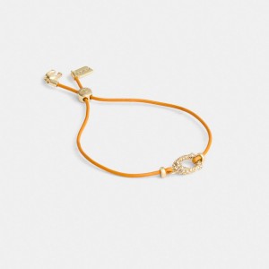Coach Pavé Signature Leather Slider Bracelet Doré Orange Multicolore | COH866232
