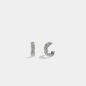 Coach Pavé Tea Rose Hoop Earrings Argent | COH866118