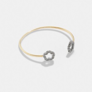 Coach Pavé Tea Rose Open Cuff Bracelet Doré | COH866126