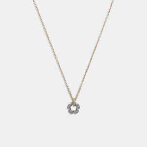 Coach Pavé Tea Rose Pendant Necklace Doré | COH866099