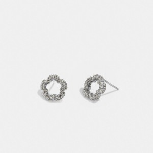 Coach Pavé Tea Rose Stud Earrings Argent | COH866127