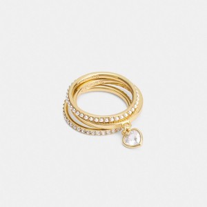 Coach Pearl Heart Ring Set Doré | COH866203