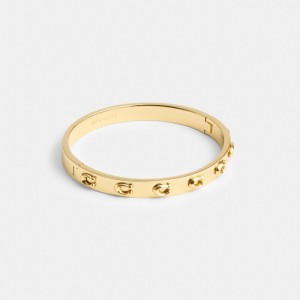 Coach Pegged Signature Hinged Bangle Doré | COH866190