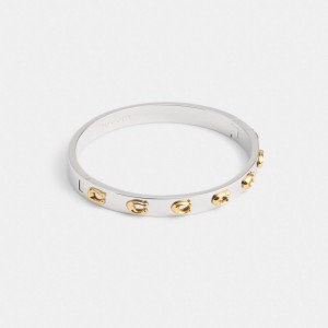 Coach Pegged Signature Hinged Bangle Doré Argent | COH866198