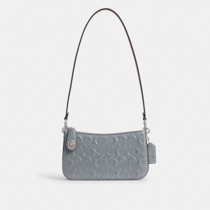 Coach Penn Shoulder Bag In Signature Leather Argent Grise Bleu | COH864889