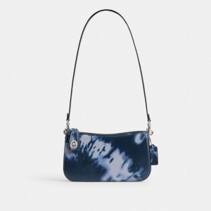 Coach Penn Shoulder Bag With Tie Dye Print Argent Bleu Marine | COH864893