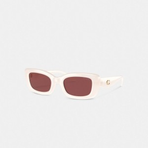 Coach Pillow Tabby Narrow Rectangle Sunglasses Blanche | COH866385