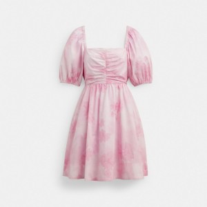 Coach Puff Sleeve Mini Dress Rose | COH866066