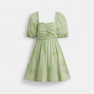 Coach Puff Sleeve Mini Dress Vert | COH866054