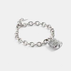 Coach Quilted Padlock Chain Bracelet Argent Noir | COH866089