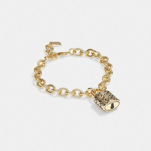 Coach Quilted Padlock Chain Bracelet Doré Noir | COH866181