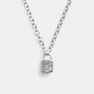 Coach Quilted Padlock Chain Necklace Argent Noir | COH866090